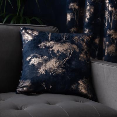 Dunelm Velour Tree Printed Cushion Navy Blue/Gold
