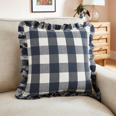 Dunelm Linford Check Cushion Blue