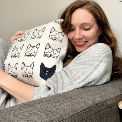 Dunelm Initial Cat Pattern Cushion Natural