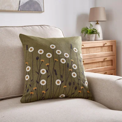 Dunelm Scandi Floral Olive Cushion Olive
