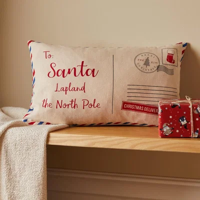 Dunelm Nordic Nomad Letters to Santa Cushion Red/Blue