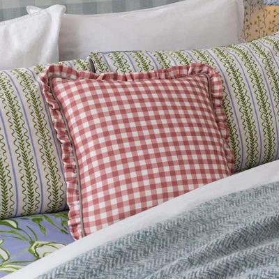 Dunelm Furn. Maude Gingham Cotton Square Cushion Rose