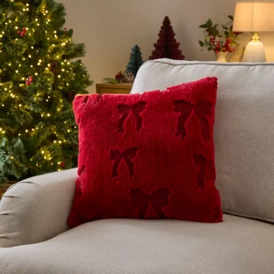 Dunelm Bows Faux Fur Square Cushion