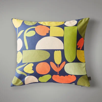 Dunelm Elements Floral Geo Cushion Green/Yellow/Blue