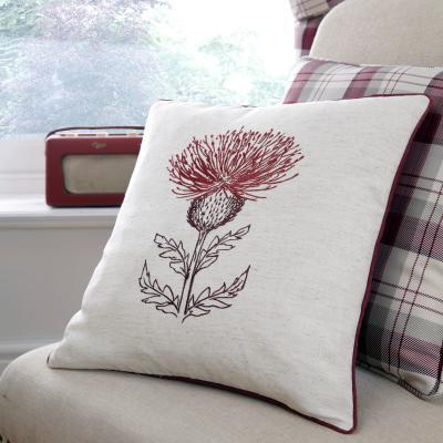Dunelm Balmoral Red Thistle Cushion Red / Brown
