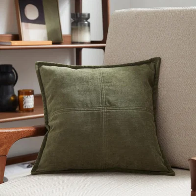 Dunelm Chenille Patchwork Cushion Olive (Green)