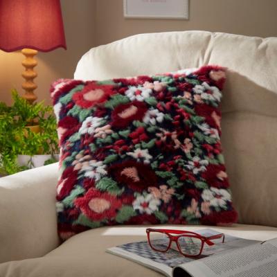 Dunelm Carved Floral Fur Square Cushion