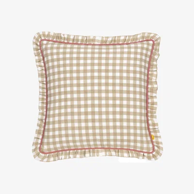 Dunelm Furn. Maude Gingham Cotton Square Cushion Natural