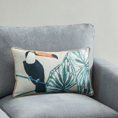 Dunelm Jungle Tucan Cushion Green, Blue and White