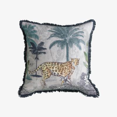 Dunelm Leopard Fringe Cushion Grey