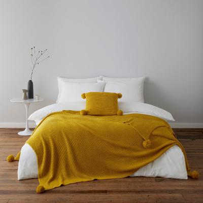 Dunelm Pom Pom Ochre Knit Cushion Ochre (Yellow)