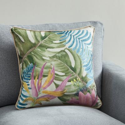 Dunelm Jungle Floral Cushion Green, Blue and Yellow