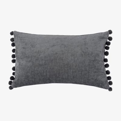 Dunelm Chenille PomPom Boudoir Cushion Charcoal