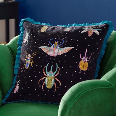 Dunelm Darkling Beetles Frilled Square Cushion Teal (Blue)
