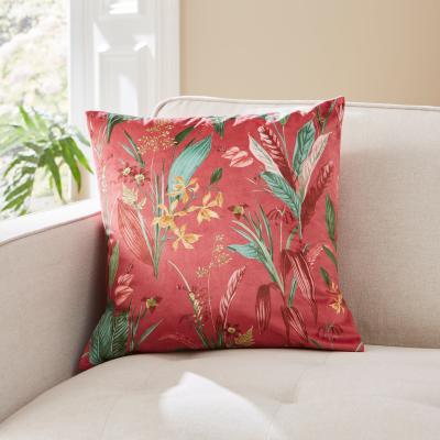 Dunelm Tropical Velour Cushion Rhubarb Fuschia with Grape (Pink)