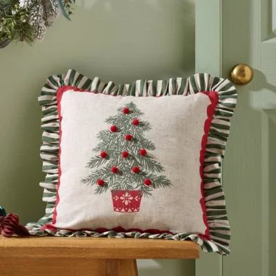 Dunelm Frilled Christmas Tree Square Cushion