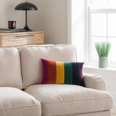 Dunelm Clara Striped Rainbow Cotton Velvet Rectangular Cushion