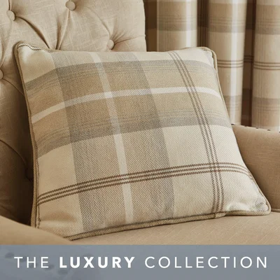 Dunelm Highland Check Natural Cushion Light Brown / Natural