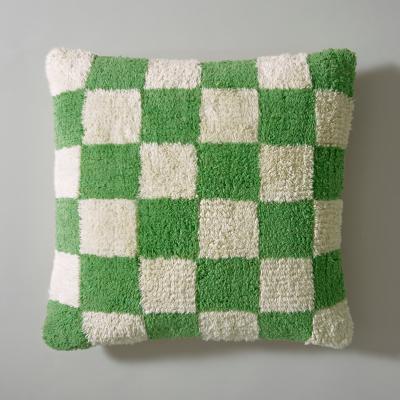 Dunelm Tufted Checkerboard Cushion Apple (Green)