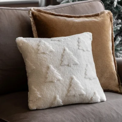 Dunelm Luxurious Christmas Tree Embellished Sherpa Square Cushion