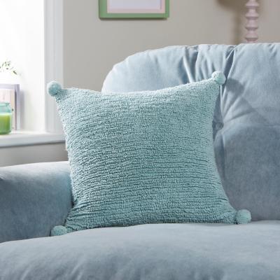 Dunelm Tufted Pom Pom Square Cushion Blue