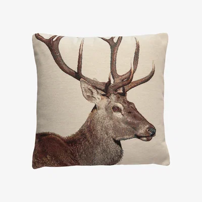 Dunelm Tapestry Stag Cushion Natural