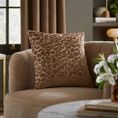 Dunelm Leopard Cut Velvet Square Cushion