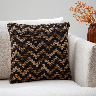 Dunelm Jute and Cotton Zig Zag Cushion Black MultiColoured