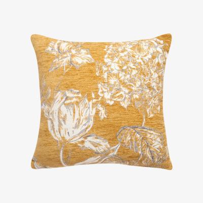 Dunelm Chenille Ochre Floral Cushion Yellow, Grey and White