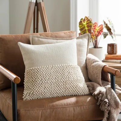 Dunelm Jersey Bobble Half Banded Cotton Square Cushion