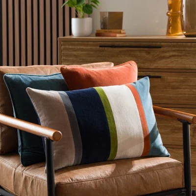 Dunelm Clara Multicoloured Stripe Velvet Rectangle Cushion