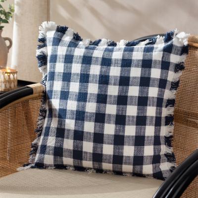 Dunelm Yard Barton Check Cotton Square Cushion Navy