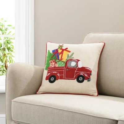 Dunelm Christmas Embroidered Truck Cushion MultiColoured