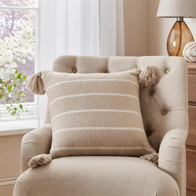 Dunelm Stripe Woven Tassel Square Cushion Natural