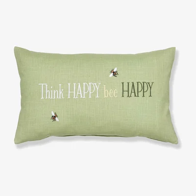 Dunelm Think Happy Bee Happy Green Cushion Green