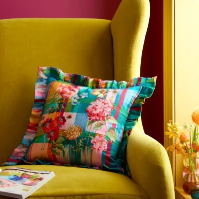 Dunelm Sophie Robinson Wanderweave Ikat Frilled Cotton Square Cushion