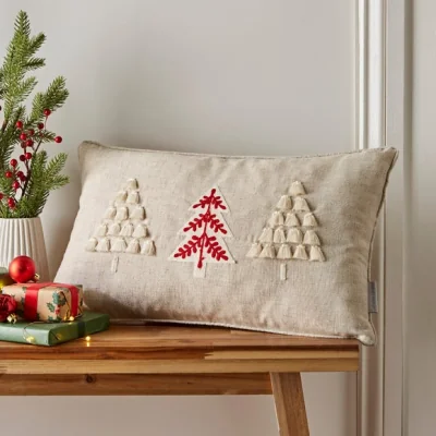 Dunelm Catherine Lansfield Tufted Christmas Tree Cushion Natural