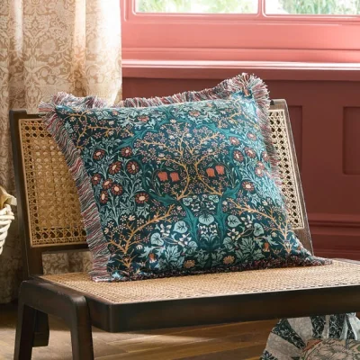 Dunelm William Morris At Home Blackthorn Fringed Square Cushion