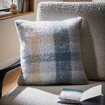 Dunelm Mohair Pacific Check Cushion Pacific Blue