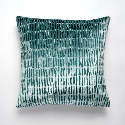 Dunelm Cut Velvet Linear Teal Cushion Teal (Green)