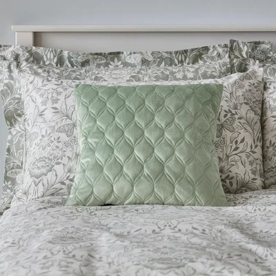 Dunelm Evesham Green Quilted Velvet Cushion Green