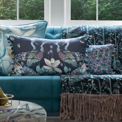 Dunelm Anahita Velvet Rectangle Cushion Midnight (Blue)