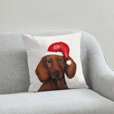 Dunelm Dachshund Christmas Hat Cushion White, Brown and Red