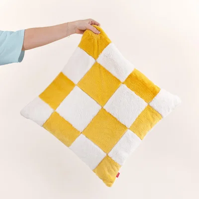 Dunelm Heya Home Cozee Check Square Cushion Yellow