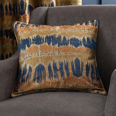 Dunelm Budapest Midnight Spice Jacquard Cushion Gold and Navy Blue