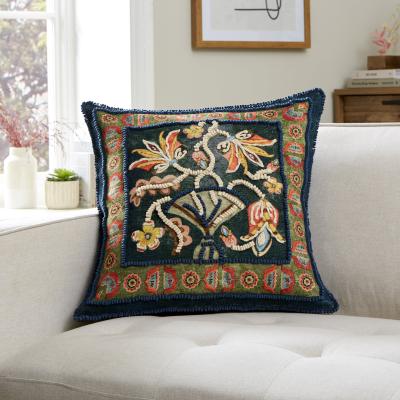 Dunelm Embroidered Vase Cushion Navy (Blue)