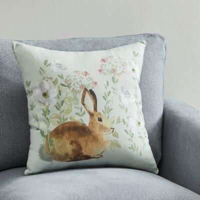 Dunelm Meadow Floral Rabbit Cushion Green, Brown and Pink