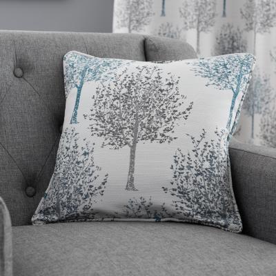 Dunelm Jacquard Trees Teal Cushion Teal (Blue)