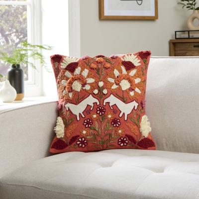 Dunelm Unicorn Embroidered Cushion Red