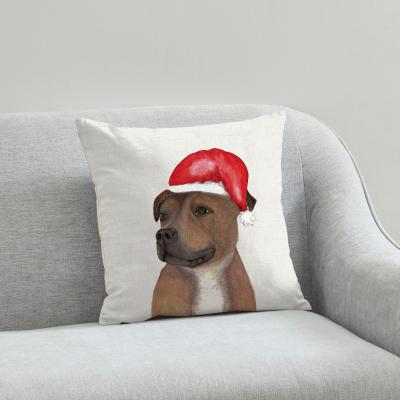 Dunelm Staffy Christmas Hat Cushion White, Brown and Red